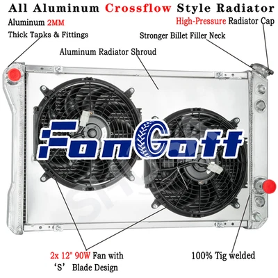 3 Row Radiator&Shroud Fan For 1982-1992,84 Chevy Camaro / Pontiac Firebird 5.0L - Image 1 of 4