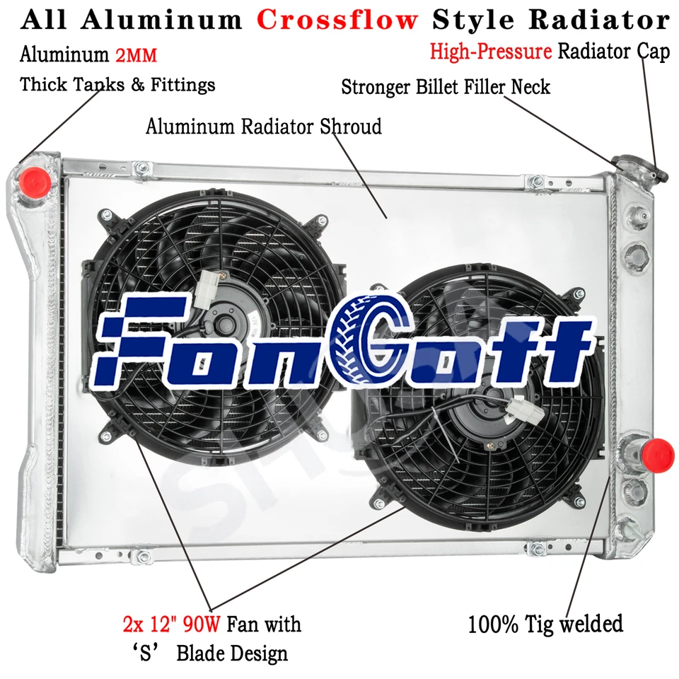 3-Row Radiator&Shroud Fan Fit 1982-1992 86 Chevy Camaro / Pontiac Firebird 5.0L Foto 1 de 4