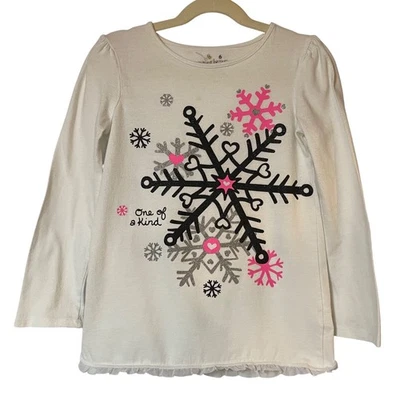 Jumping Beans Girls White Glittery Snowflake Long Sleeve T Shirt Girls Size 6 - Image 1 of 4