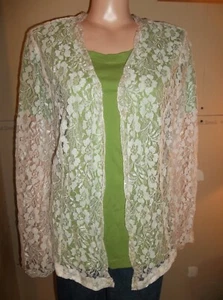 ROAMANS PLUS SIZE LONG SLEEVE WHITE LACE FLORAL SHIRT 22W NWT SHEER BEADED - Picture 1 of 3