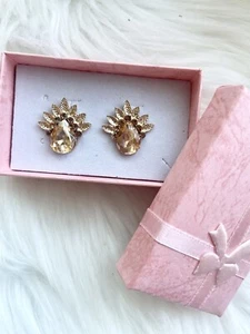 Gold Accent Champagne Colored Rhinestone Stud Earrings - Picture 1 of 1