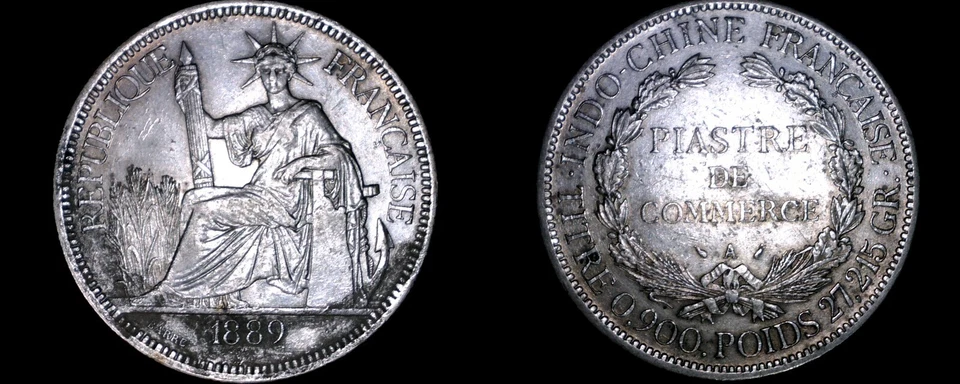 1889-A French Indo-China 1 Piastre World Silver Coin - Vietnam - Image 1 of 1