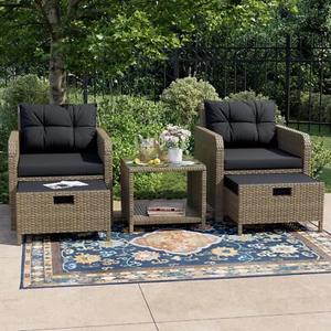 Piece Outdoor Furniture Rattan Balcony Loung Set, PE Wicker Patio Conversation 5 - Picture 1 of 12