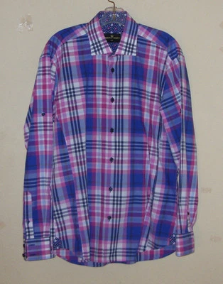 BERTIGO Men's Plaid Long Sleeve Dress Shirt with Contrast Flip Cuff Size 4/L - Image 1 of 4