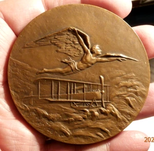 1920s FRANCE NAVAL AVIATION BRONZE MEDAL by MONTAGNY SEAPLANE /SHIP C-1917 - Picture 1 of 2
