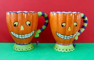 2 Halloween Mugs ~ Pumpkin Face w/ Star Charm Tii Collections    - Picture 1 of 4