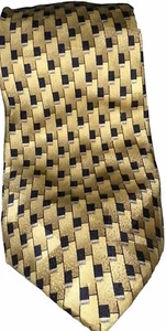 Corbata vintage para hombre Via Europa 💯 seda cosida a mano amarilla/azul geométrica 3,75” de ancho - Imagen 1 de 4