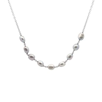 Sterling 8-9mm Colorato Grigio Argento Barocco Acque Dolci Perla Catenina 44.5cm - Immagine 1 di 4
