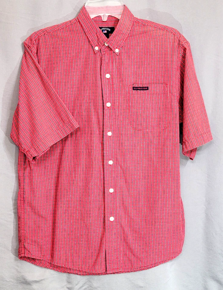 Camisa polo de Estados Unidos para hombre con botones grande roja azul a cuadros manga corta 100 % algodón Foto 1 de 4