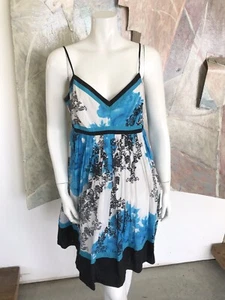 Nine West Blue White Black Floral Silk Blend Strappy Above Knee Dress Size 12 - Picture 1 of 12