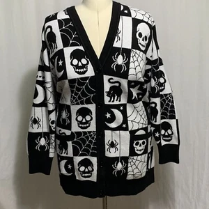 Suéter Tórrido Cárdigan Calaveras Gatos Telarañas Lunas Halloween Bolsillos Plus 4 26 - Imagen 1 de 4