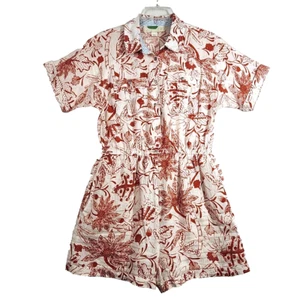 Pagliaccetto Anthropologie lino utility donna S rosso stampa floreale colletto manica corta - Foto 1 di 10