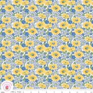 Riley Blake BASIN FEEDSACKS 12283Y Yellow Blue Quilt Fabric 30's Reproduction - Picture 1 of 4