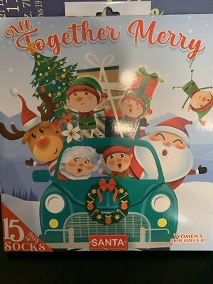 SANTA CLAUS 15 DAYS OF SOCKS CHRISTMAS ADVENT CALENDAR WOMENS SIZE 4-10 NEW - Image 1 of 2