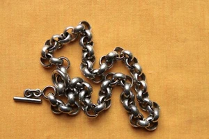 Vintage Heavy Sterling Silver Bikers Rollo Chain 161 grams 18.5" long 7mm Wide - Imagen 1 de 3