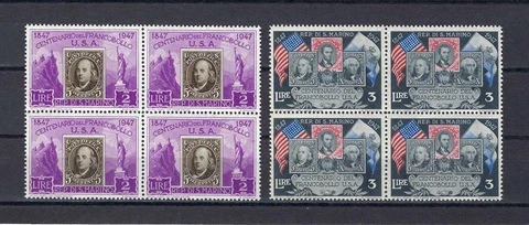 San Marino 1947 Sc# 266-67 Franklin Washington US 1847 Lincoln blocks 4 MNH Cover