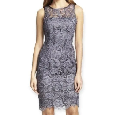 🌻Adrianna Papell Gray Illusion Lace Special Occasion Sheath Dress Size 8. - Image 1 of 4