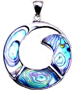 38mm Circle Multicolor Natural Blue Abalone Shell Pendant for Women Fine Jewelry - Picture 1 of 18