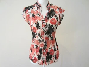 Worthington M Floral Sheer Multi Colored Short Sleeve Blouse Button Front - Picture 1 of 6