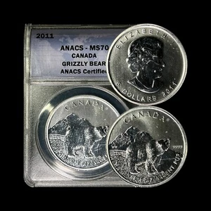 CANADA. 2011, 5 Dollars, Silver - ANACS MS70 - Top Pop 🥇 Grizzly Bear - Picture 1 of 5