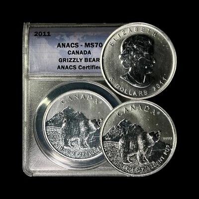 CANADA. 2011, 5 Dollars, Silver - ANACS MS70 - Top Pop 🥇 Grizzly Bear - Image 1 of 4