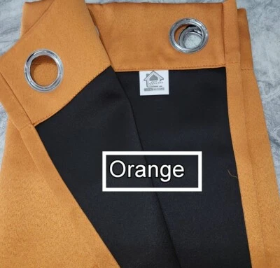 All Pure-Satin 100% Blackout Orange-Curtains Thermal Sunblock Eyelets Drapes. - image 1 of 4