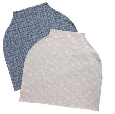 NWT NORDSTROM 2-Pack Car Seat & Nursing Covers Puppy Gray & Blue Cotton Stretch - Imagem 1 de 3