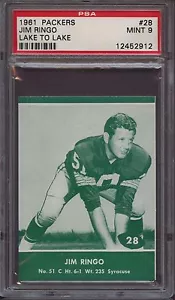 1961 LAKE TO LAKE PACKERS 28 JIM RINGO PSA 9 Mint - Picture 1 of 1