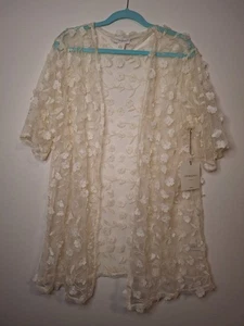 Cardigan aperto floreale Cynthia Rowley taglie forti 1 x avorio/crema tulle maglia trasparente - Foto 1 di 8