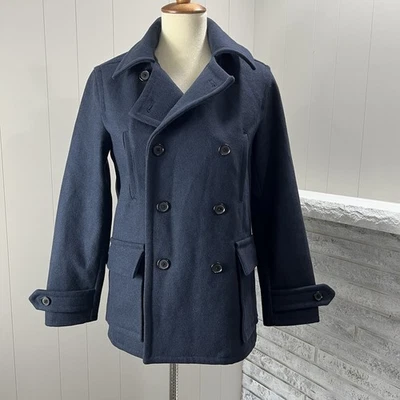 Vince Wool Blend Classic Navy Blue Double Breasted Academia Crop Pea Coat L - Image 1 of 4