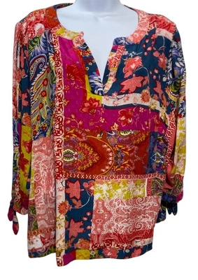 Camisa Jones New York Jones & Co Mujer 2X Multicolor Boho Patchwork Campesino Top Foto 1 de 4