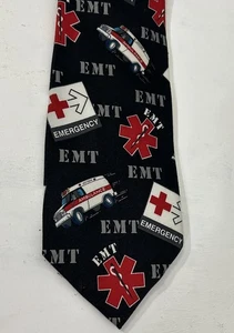 Krankenwagen Motto Krawatte Vintage schwarz EMT Medizin Arbeit Freizeit Polyester - Bild 1 von 14