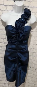 BETSY & ADAM blue cocktail one shoulder Flower detail Blue dress Size 6 Petite - Picture 1 of 8