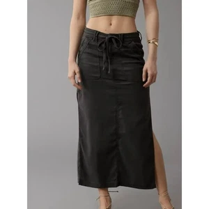 Maxi Falda Para Mujer American Eagle Dreamy Drape Lino Elastizada Talla 12 Negra Nueva Con Etiquetas - Imagen 1 de 11