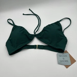 Shade & Shore Green Ribbed Bikini Top Swimsuit V-Wire Bathing Suit Size M(8-10) - Picture 1 of 6