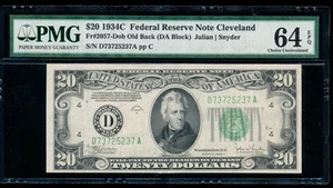 AC 1934C $20 Cleveland Old Back FRN PMG 64 EPQ Fr 2057-D - Picture 1 of 2