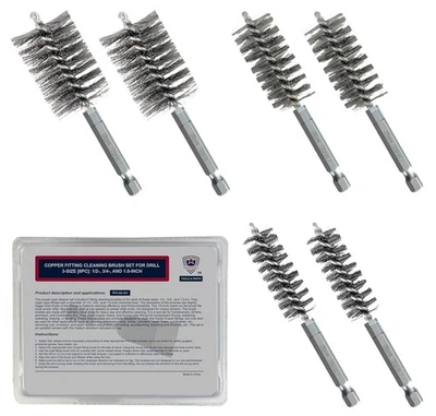 Juego de cepillos de limpieza de accesorios de 3 tamaños [6 piezas] (1/2, 3/4, 1,0 pulgadas) limpiador de tuberías de cobre  Foto 1 de 4