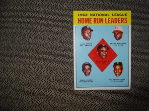 1963 TOPPS BASEBALL SET 1962 NL HR LEADERS #3-BANKS,AARON,MAYS, VG-EX+,Centered! - Picture 1 of 3