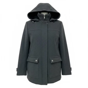 Preston & York Wool Over Coat Women Size 8 Gray Full Zip Hooded Jacket 100% Wool - Picture 1 of 10