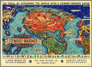 12307.Decor Poster.Vintage Interior wall design.1947 Short Wave Radio Map in U.S - Picture 1 of 1