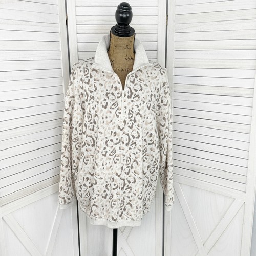 OFF WHITE Felpa Aerie Donna Small Crema Marrone Stampa Leopardata Oversize Quarto Cerniera