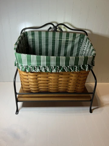 Longaberger Newspaper Basket Combo Liner Protector with Wrought Iron Stand Cover