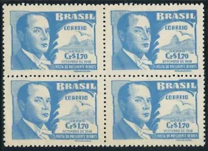 Brazil C71 block/4,MNH. Mi 732. President Luis Battle Berres,Uruguay.Visit 1948. - Picture 1 of 1