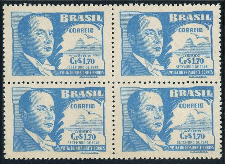 Brazil C71 block/4,MNH. Mi 732. President Luis Battle Berres,Uruguay.Visit 1948. - Image 1 of 1