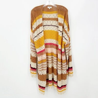 Umgee Womens Cardigan L Striped Open-knit Crochet Boho Retro-inspired Festival - Image 1 of 4