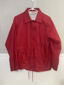 Vintage Hartwell Men M Red Snap Nylon Coach Jacket Lined Collared - Picture 1 of 8