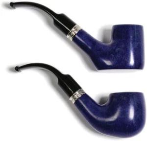 Hanseatic Ocean Blue Pipe Set, 2 Pipes, with Silver Ring, Smooth Blue Finish - Picture 1 of 1