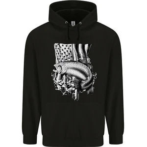 Fishing Trout USA Flag Fisherman America Fish Childrens Kids Hoodie - Picture 1 of 3