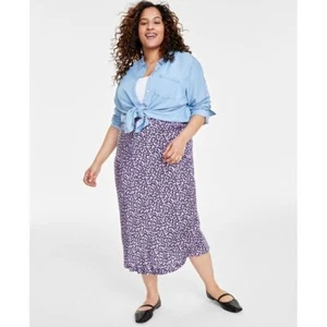 NWT On 34th Plus Size Floral MIDI Slip Skirt Calla Lilac - Picture 1 of 5