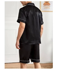 Para Hombres Manga Corta Camisa Pantalones Cortos Satén Seda Conjunto Pijamas Prendas para dormir Ropa de dormir Informal - Imagen 1 de 19